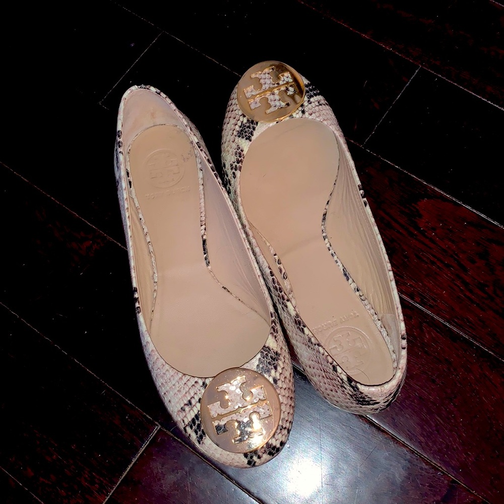 Tory Burch embossed snakeskin leather ballet flats